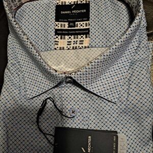 Daniel Hechter Men's Geometric Blue and White Dress Shirt